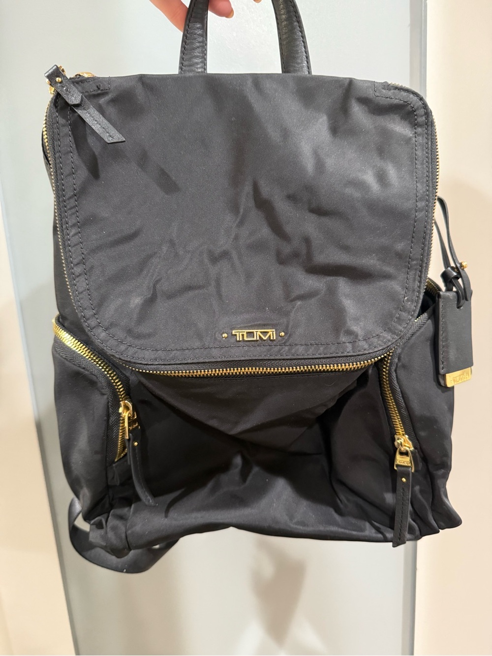 Tumi Black Nylon Backpack with Gold-Tone Hardware